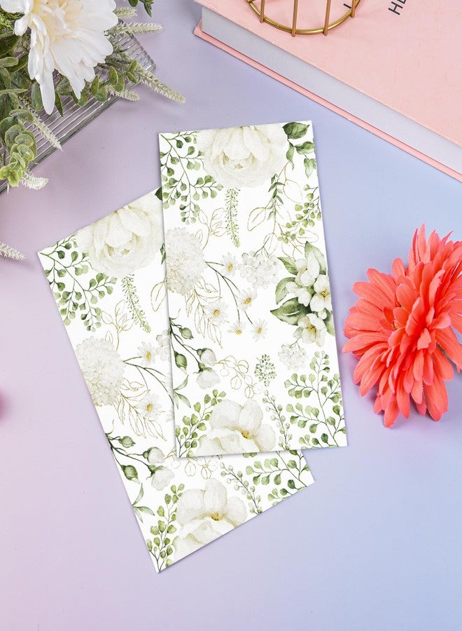 AimFun 100 White Floral Guest Napkins Disposable Spring Blossom Hand Towels Decorative Wildflower Greenery Paper Dinner Napkin for Bathroom Toilet Powder Room Wedding Birthday Bridal Party Decor - Image 2